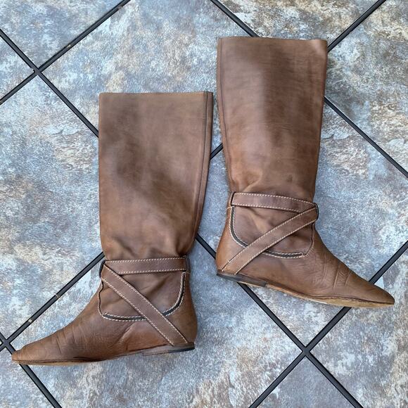 Chloe Light Brown Knee High Leather Riding Boots Mid Calf EU 37/7 Buckle - Picture 8 of 9
